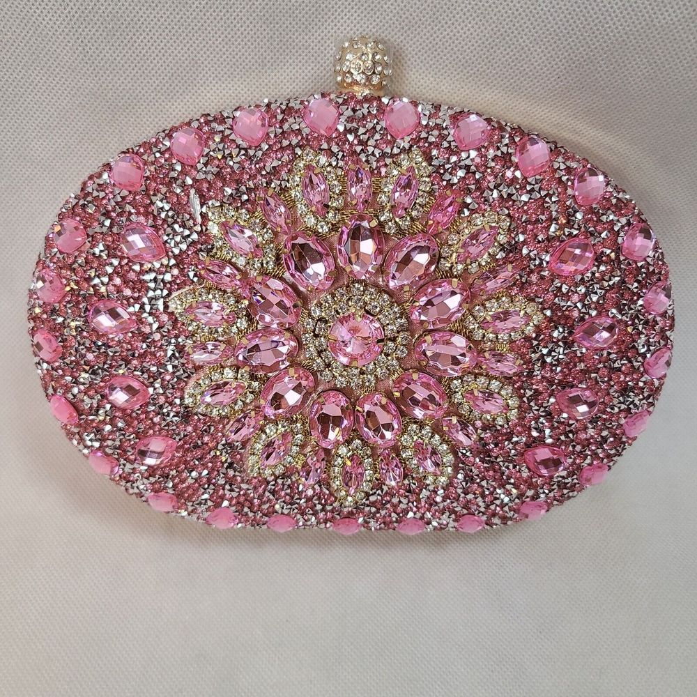 RAMLA Pink Rhinestone Luxury Prom Wedding Gala Handle & Chain Clutch Purse--New - Picture 2 of 8